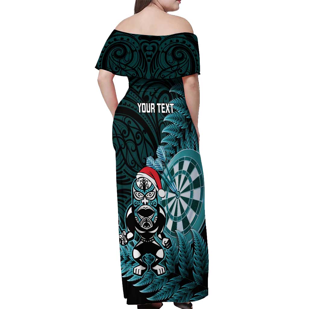 Personalised New Zealand Darts Christmas Off Shoulder Maxi Dress Maori Fern Merry Dartsmas - Vibe Hoodie