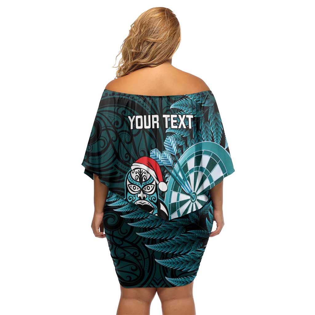 Personalised New Zealand Darts Christmas Off Shoulder Short Dress Maori Fern Merry Dartsmas - Vibe Hoodie