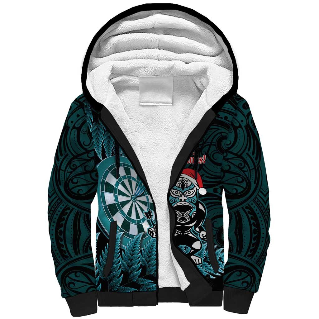 Personalised New Zealand Darts Christmas Sherpa Hoodie Maori Fern Merry Dartsmas - Vibe Hoodie
