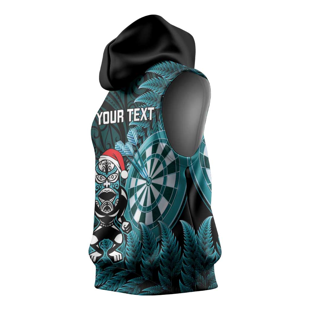 Personalised New Zealand Darts Christmas Sleeveless Hoodie Maori Fern Merry Dartsmas - Vibe Hoodie