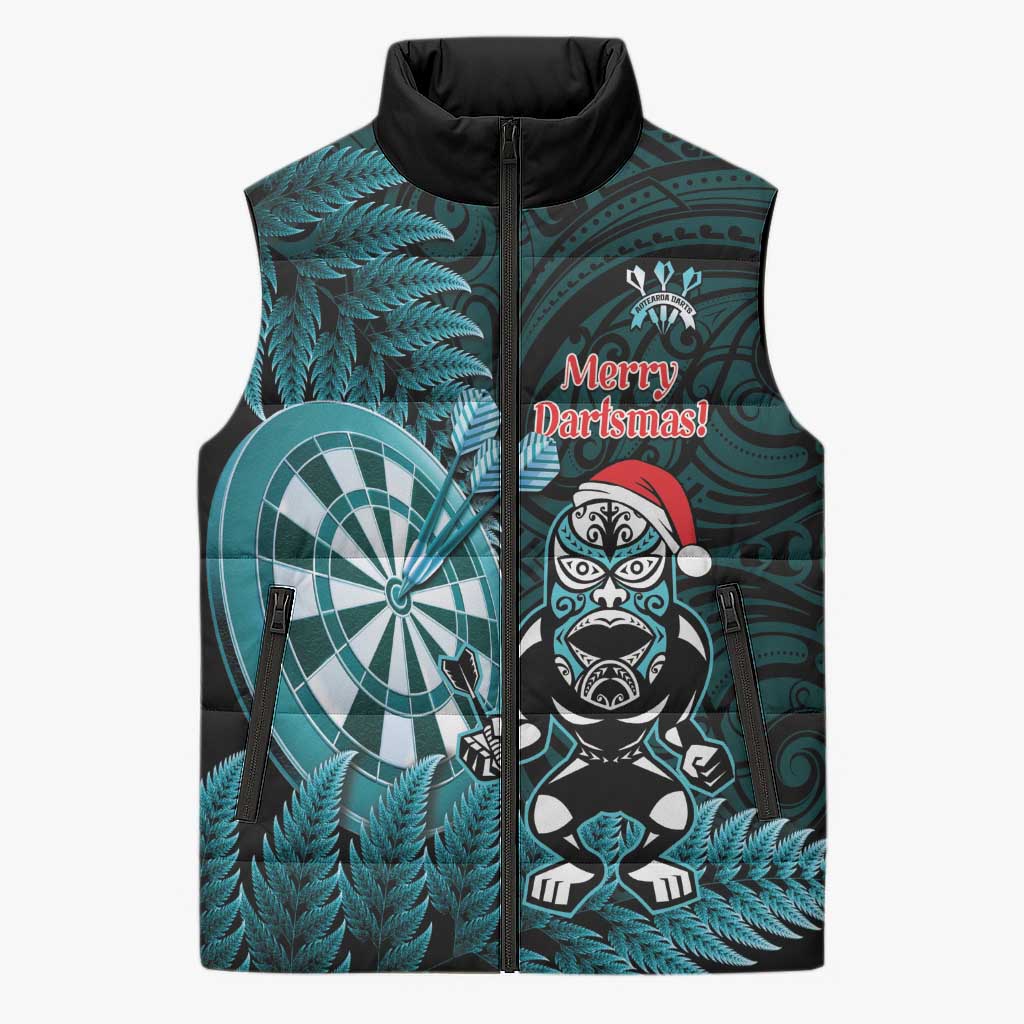 Personalised New Zealand Darts Christmas Sleeveless Puffer Jacket Maori Fern Merry Dartsmas - Vibe Hoodie