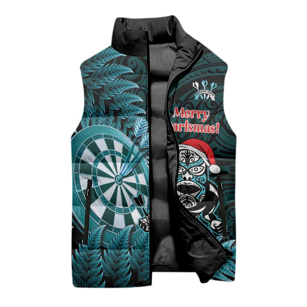 Personalised New Zealand Darts Christmas Sleeveless Puffer Jacket Maori Fern Merry Dartsmas - Vibe Hoodie