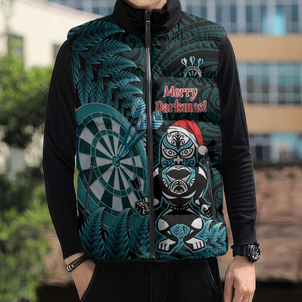 Personalised New Zealand Darts Christmas Sleeveless Puffer Jacket Maori Fern Merry Dartsmas - Vibe Hoodie