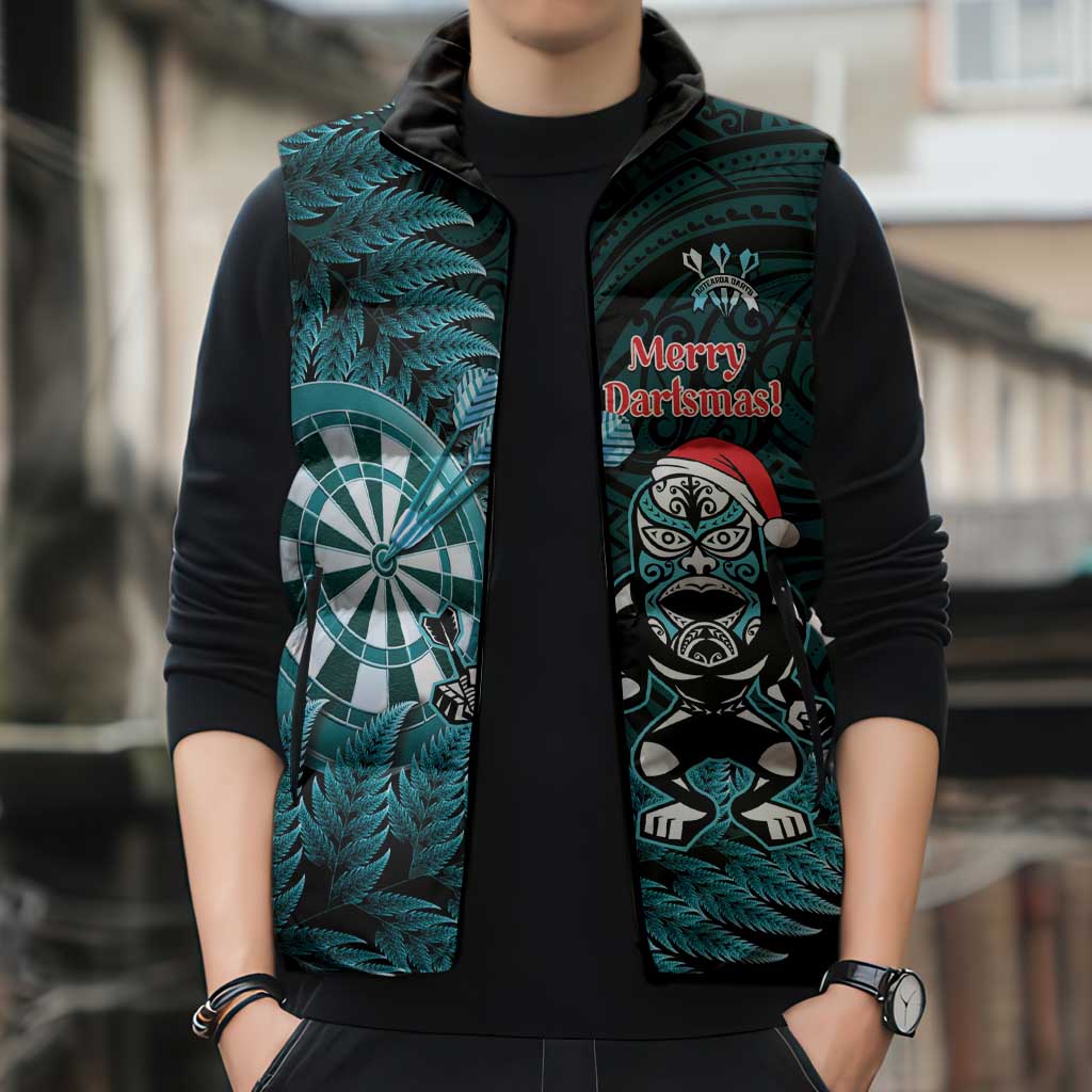 Personalised New Zealand Darts Christmas Sleeveless Puffer Jacket Maori Fern Merry Dartsmas - Vibe Hoodie