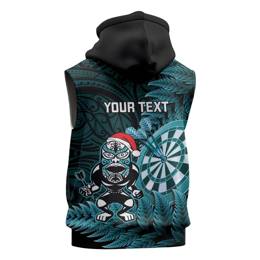Personalised New Zealand Darts Christmas Sleeveless Zip Hoodie Maori Fern Merry Dartsmas - Vibe Hoodie
