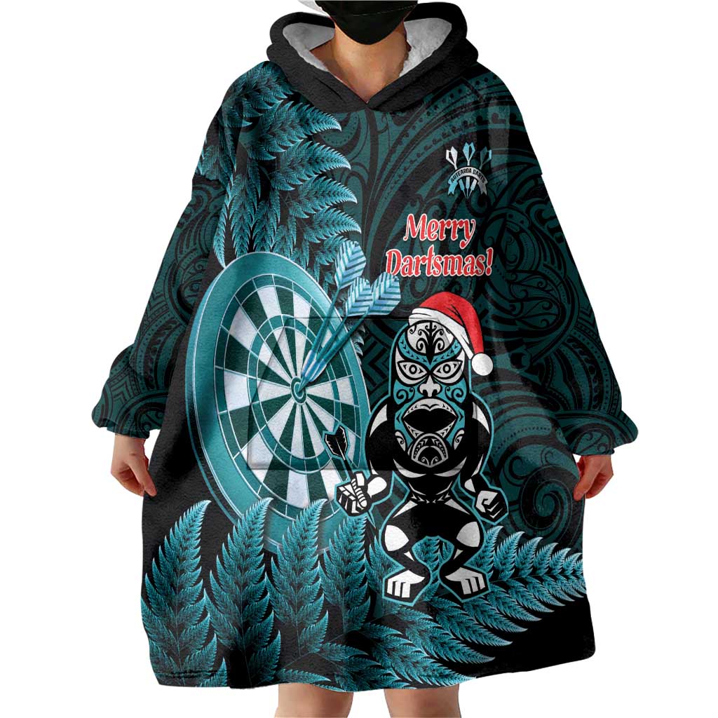 Personalised New Zealand Darts Christmas Wearable Blanket Hoodie Maori Fern Merry Dartsmas - Vibe Hoodie