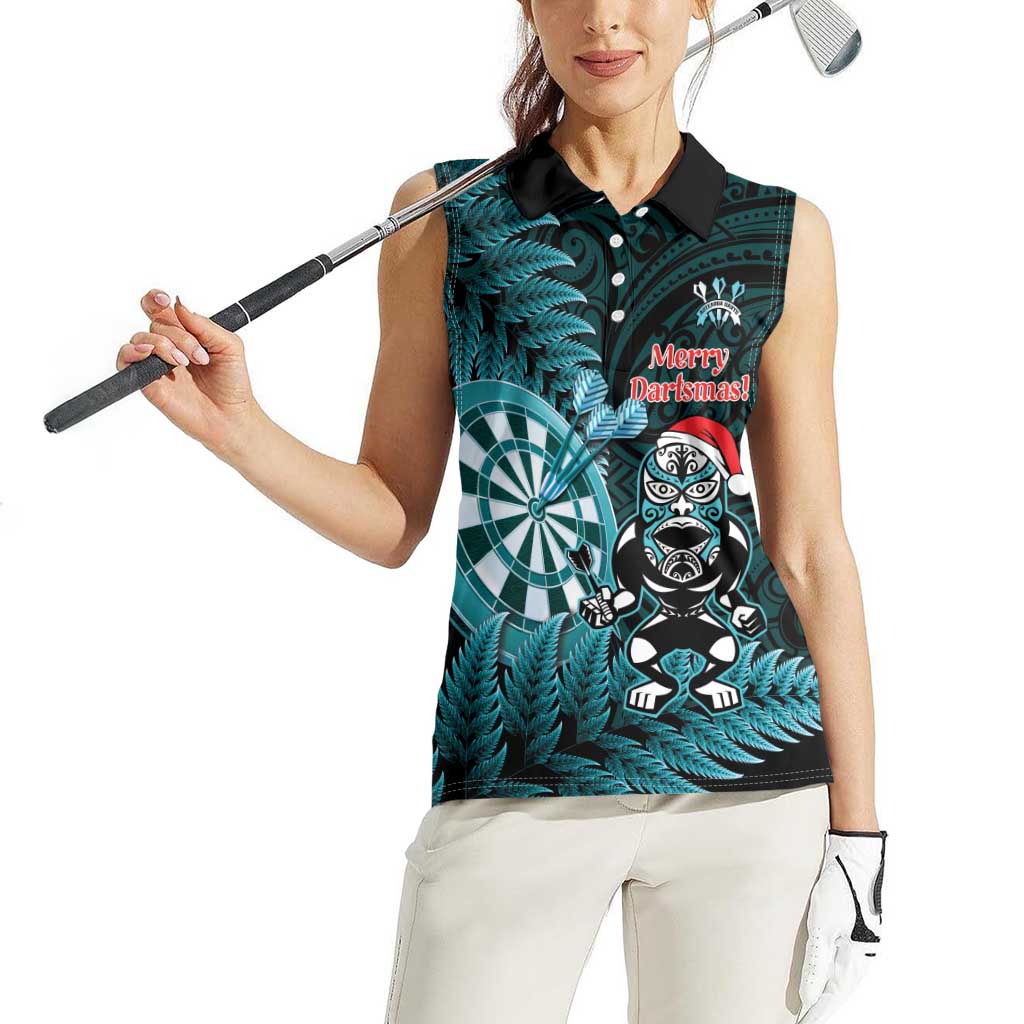 Personalised New Zealand Darts Christmas Women Sleeveless Polo Shirt Maori Fern Merry Dartsmas - Vibe Hoodie