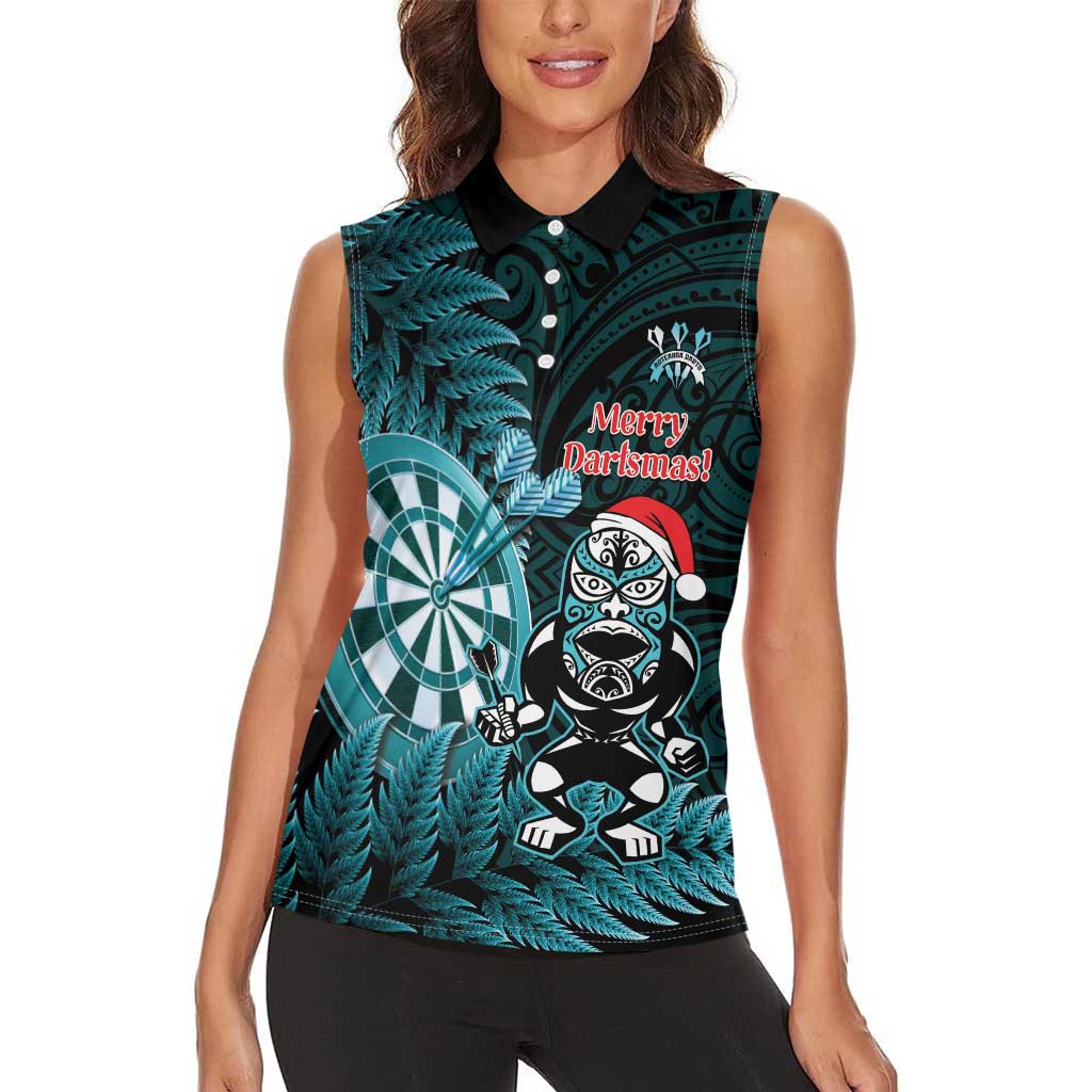 Personalised New Zealand Darts Christmas Women Sleeveless Polo Shirt Maori Fern Merry Dartsmas - Vibe Hoodie