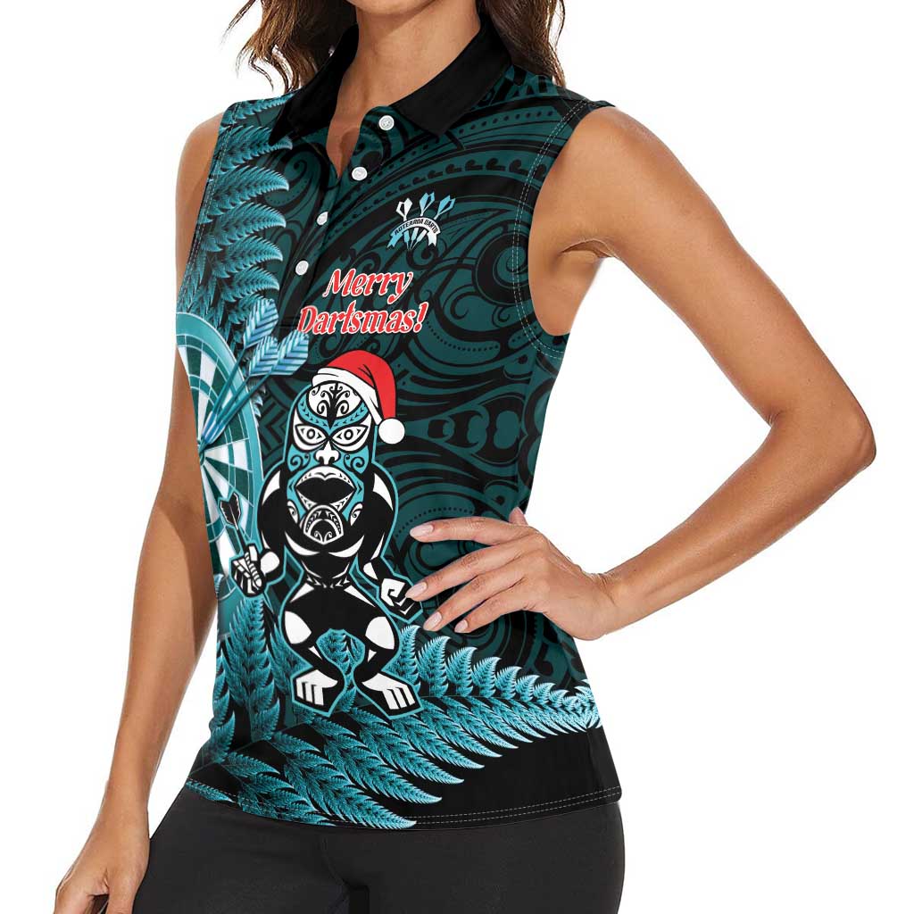 Personalised New Zealand Darts Christmas Women Sleeveless Polo Shirt Maori Fern Merry Dartsmas - Vibe Hoodie
