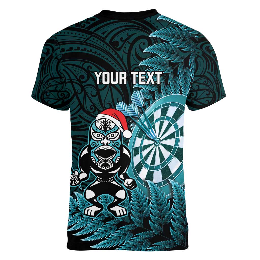 Personalised New Zealand Darts Christmas Women V-Neck T-Shirt Maori Fern Merry Dartsmas - Vibe Hoodie