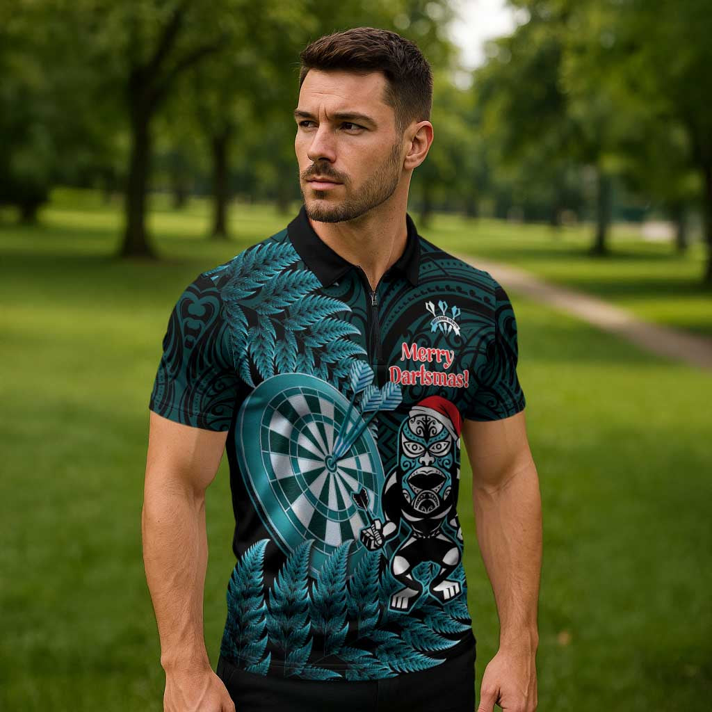 Personalised New Zealand Darts Christmas Zipper Polo Shirt Maori Fern Merry Dartsmas - Vibe Hoodie