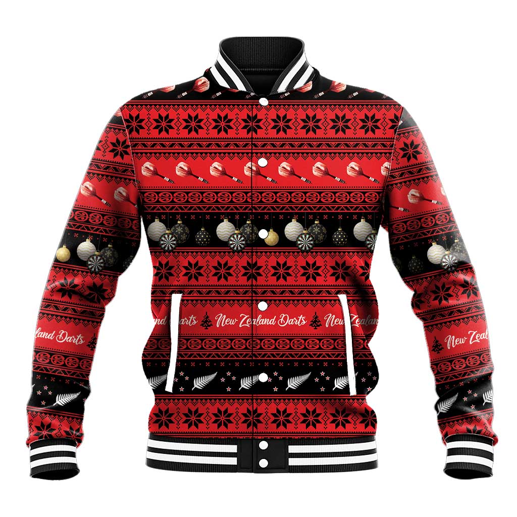 New Zealand Darts Christmas Baseball Jacket Merry Xmas Aotearoa Maori Red - Vibe Hoodie