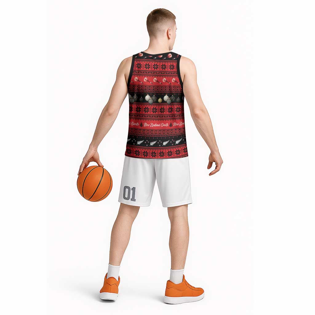New Zealand Darts Christmas Basketball Jersey Merry Xmas Aotearoa Maori Red - Vibe Hoodie