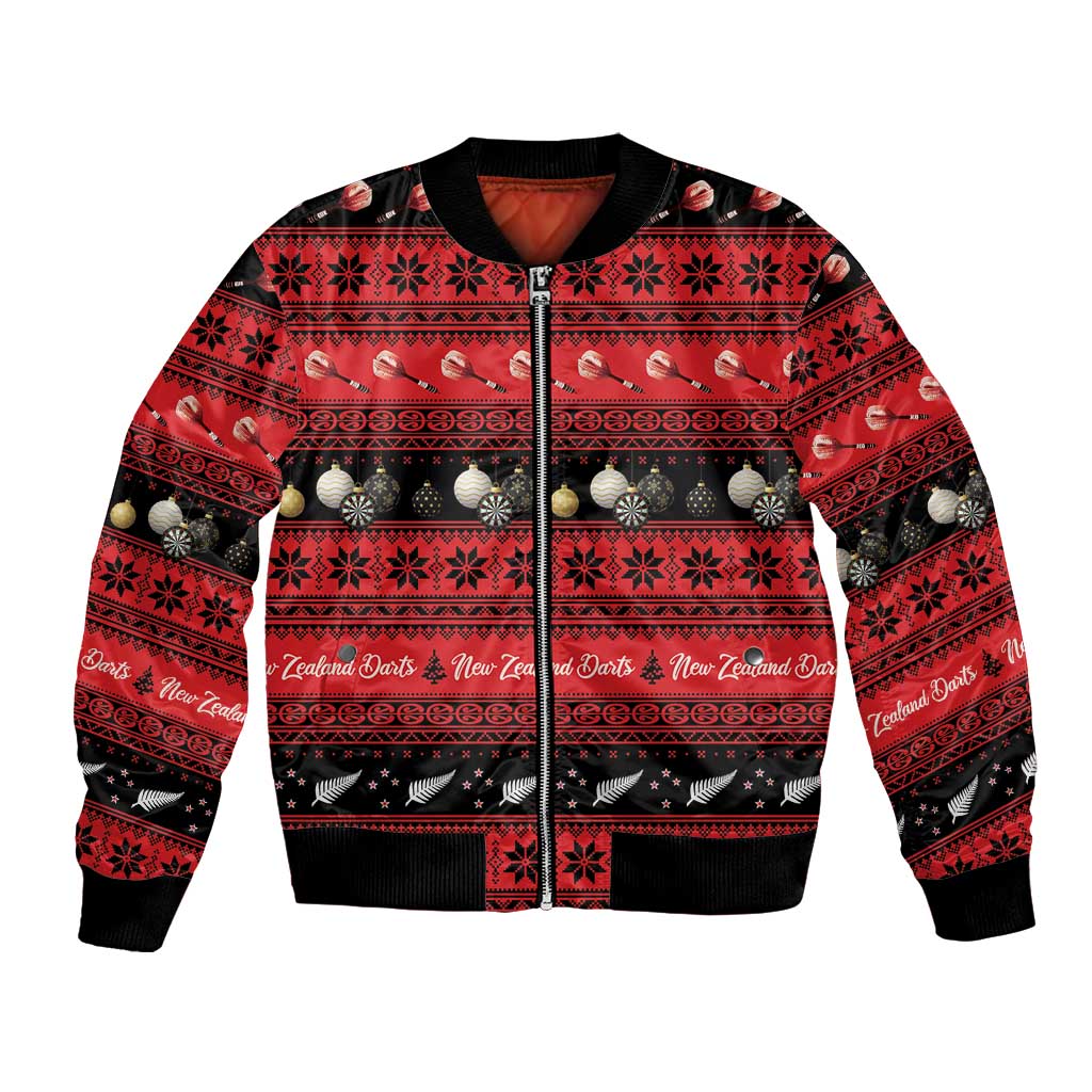 New Zealand Darts Christmas Bomber Jacket Merry Xmas Aotearoa Maori Red - Vibe Hoodie