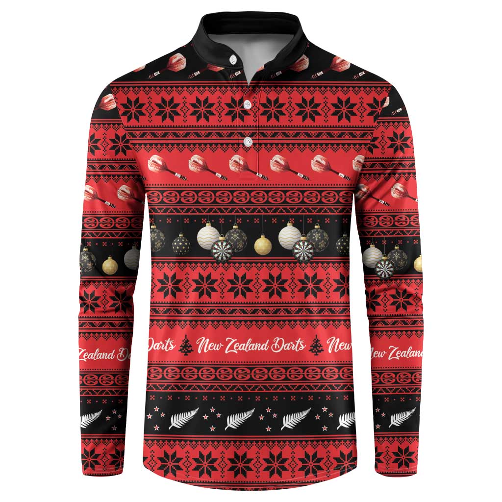 New Zealand Darts Christmas Button Sweatshirt Merry Xmas Aotearoa Maori Red - Vibe Hoodie