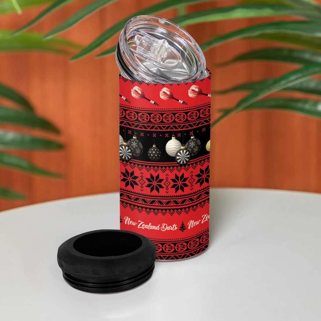 New Zealand Darts Christmas 4 in 1 Can Cooler Tumbler Merry Xmas Aotearoa Maori Red - Vibe Hoodie