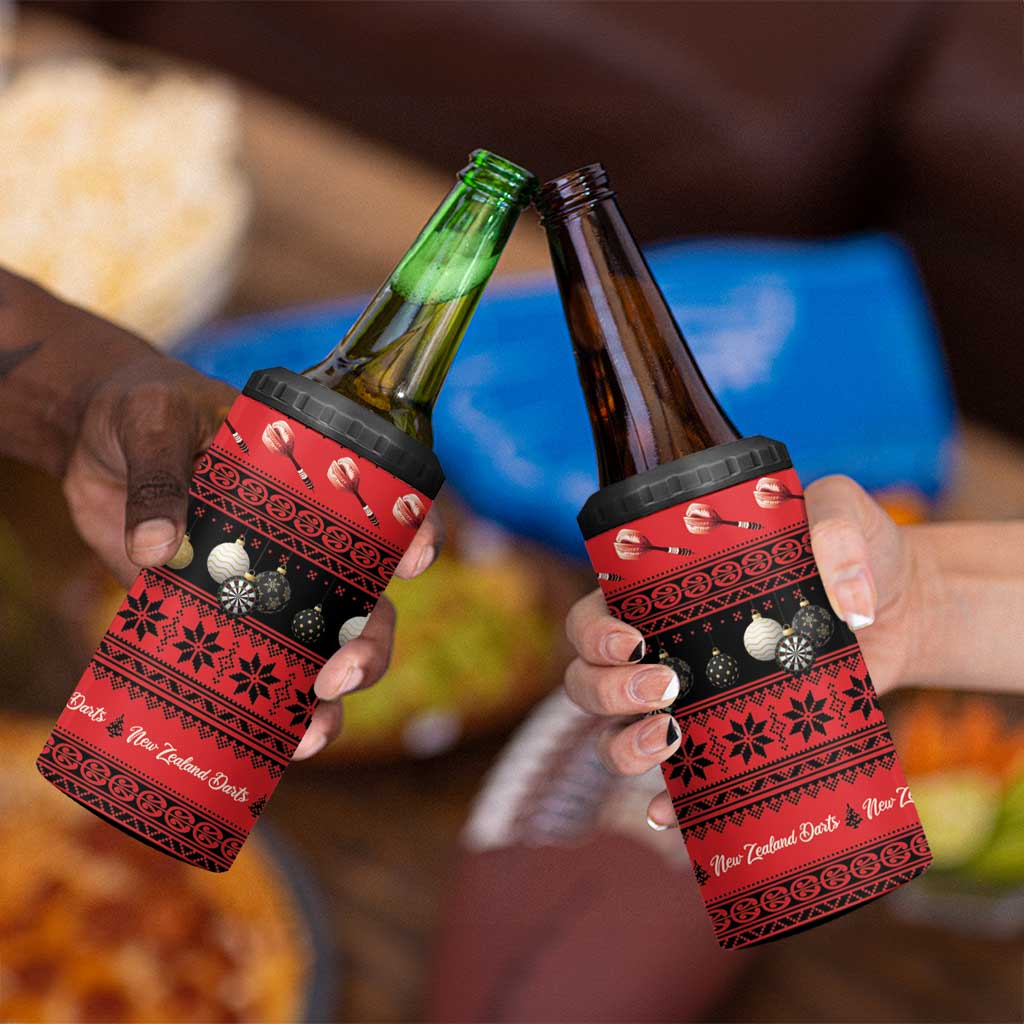 New Zealand Darts Christmas 4 in 1 Can Cooler Tumbler Merry Xmas Aotearoa Maori Red - Vibe Hoodie