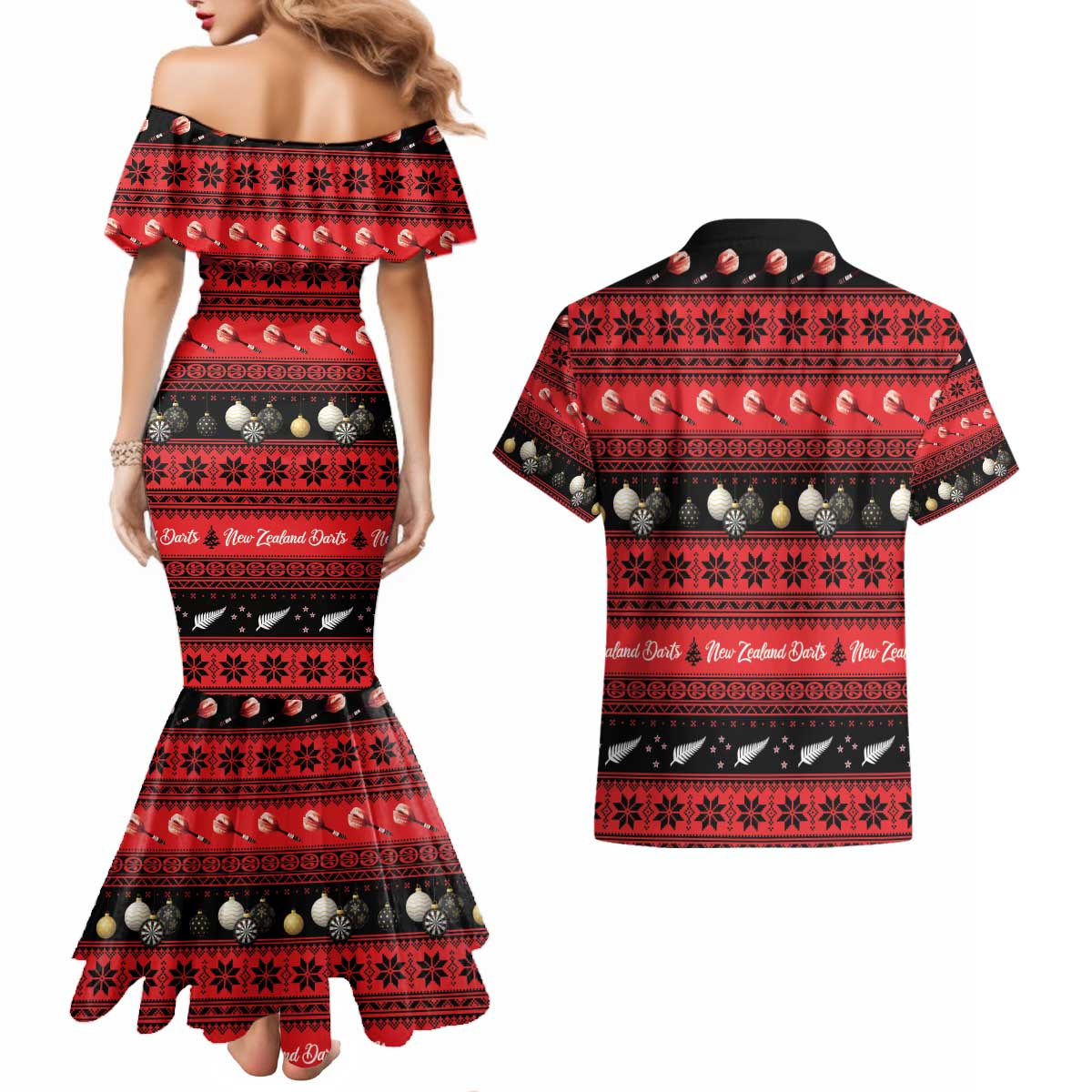 New Zealand Darts Christmas Couples Matching Mermaid Dress and Hawaiian Shirt Merry Xmas Aotearoa Maori Red - Vibe Hoodie