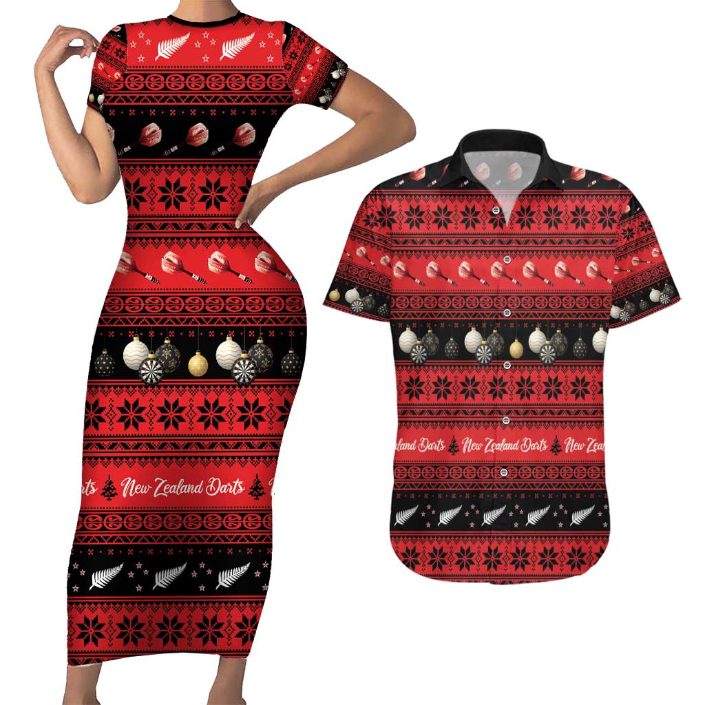 New Zealand Darts Christmas Couples Matching Short Sleeve Bodycon Dress and Hawaiian Shirt Merry Xmas Aotearoa Maori Red - Vibe Hoodie