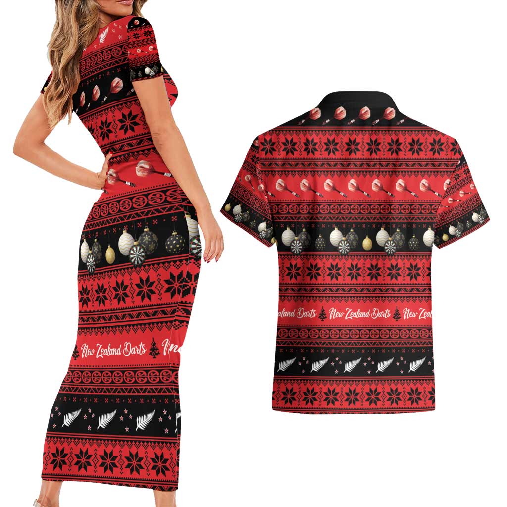 New Zealand Darts Christmas Couples Matching Short Sleeve Bodycon Dress and Hawaiian Shirt Merry Xmas Aotearoa Maori Red - Vibe Hoodie