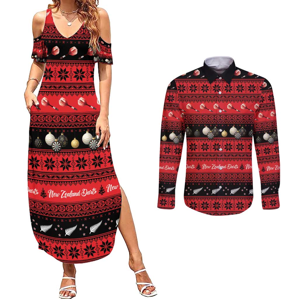 New Zealand Darts Christmas Couples Matching Summer Maxi Dress and Long Sleeve Button Shirt Merry Xmas Aotearoa Maori Red - Vibe Hoodie