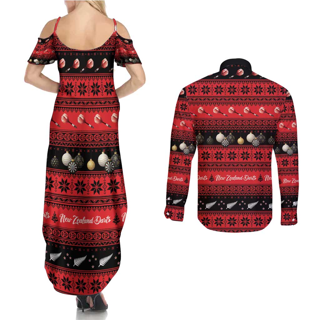 New Zealand Darts Christmas Couples Matching Summer Maxi Dress and Long Sleeve Button Shirt Merry Xmas Aotearoa Maori Red - Vibe Hoodie