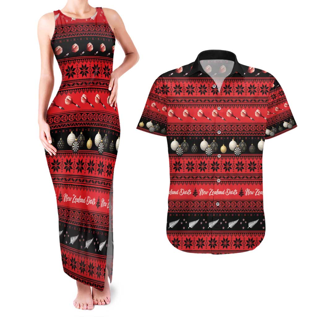 New Zealand Darts Christmas Couples Matching Tank Maxi Dress and Hawaiian Shirt Merry Xmas Aotearoa Maori Red - Vibe Hoodie