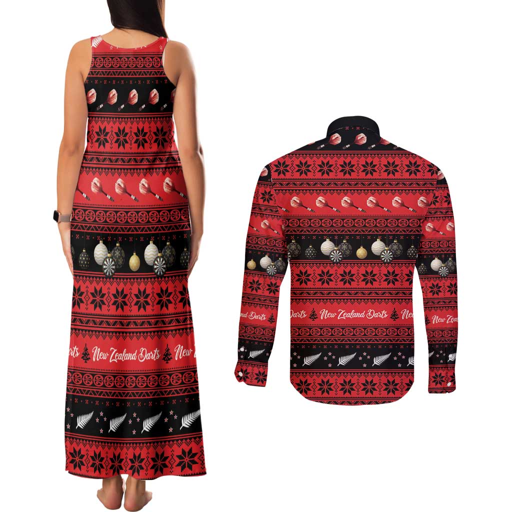 New Zealand Darts Christmas Couples Matching Tank Maxi Dress and Long Sleeve Button Shirt Merry Xmas Aotearoa Maori Red - Vibe Hoodie