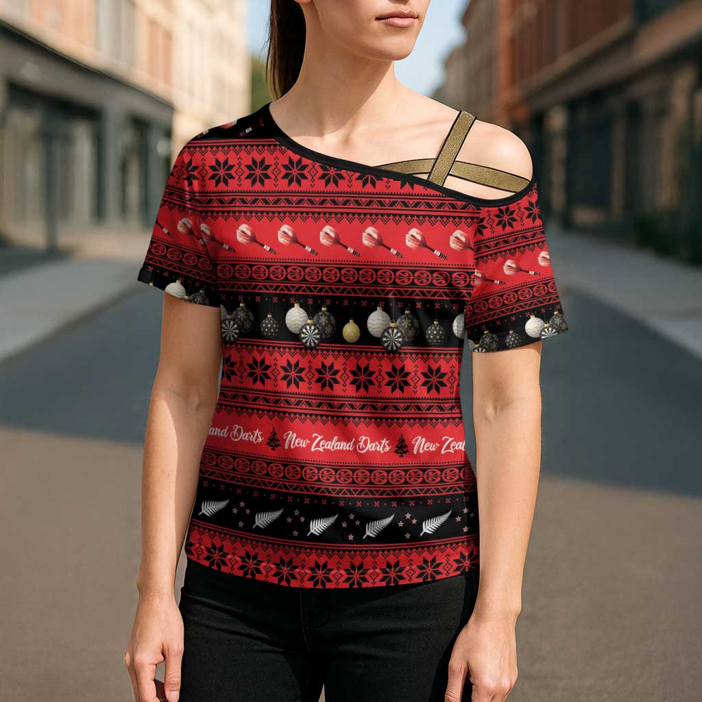 New Zealand Darts Christmas Cross Shoulder Shirt Merry Xmas Aotearoa Maori Red - Vibe Hoodie