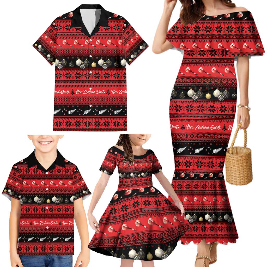 New Zealand Darts Christmas Family Matching Mermaid Dress and Hawaiian Shirt Merry Xmas Aotearoa Maori Red - Vibe Hoodie