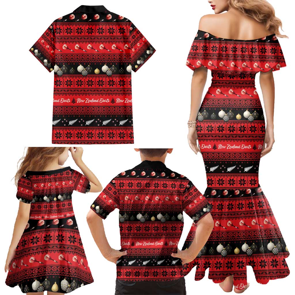 New Zealand Darts Christmas Family Matching Mermaid Dress and Hawaiian Shirt Merry Xmas Aotearoa Maori Red - Vibe Hoodie