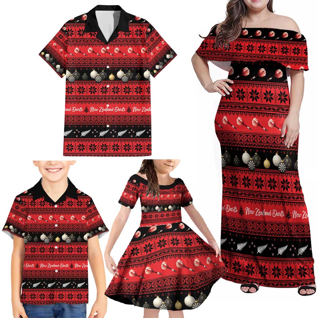 New Zealand Darts Christmas Family Matching Off Shoulder Maxi Dress and Hawaiian Shirt Merry Xmas Aotearoa Maori Red - Vibe Hoodie