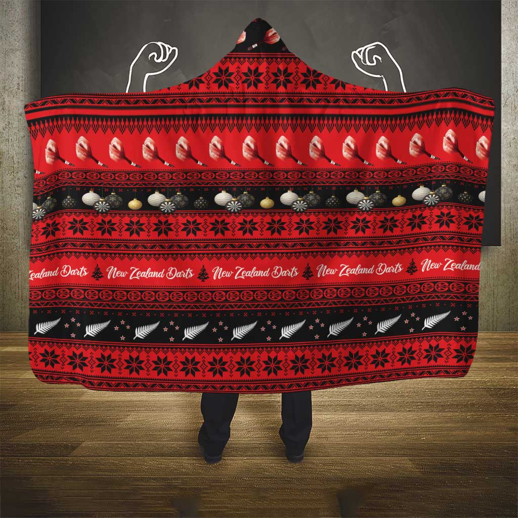 New Zealand Darts Christmas Hooded Blanket Merry Xmas Aotearoa Maori Red - Vibe Hoodie