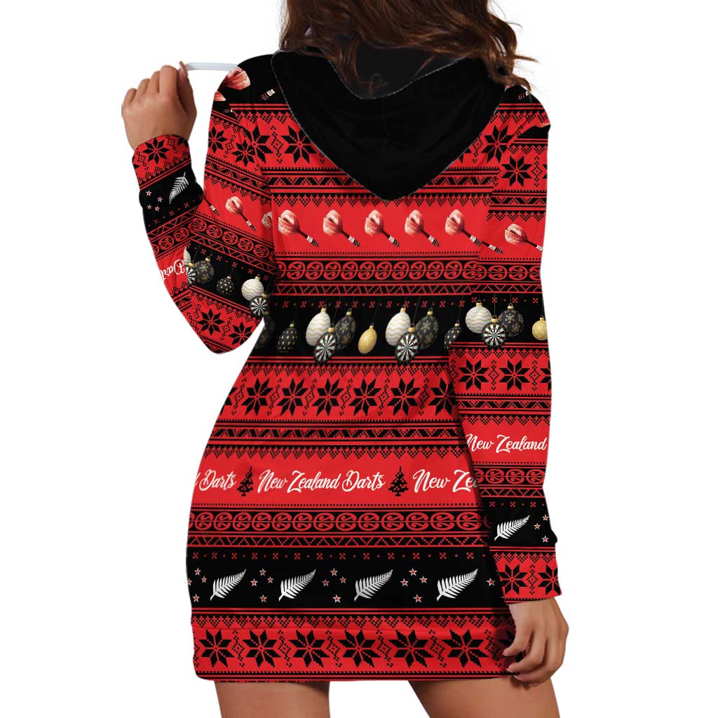 New Zealand Darts Christmas Hoodie Dress Merry Xmas Aotearoa Maori Red - Vibe Hoodie