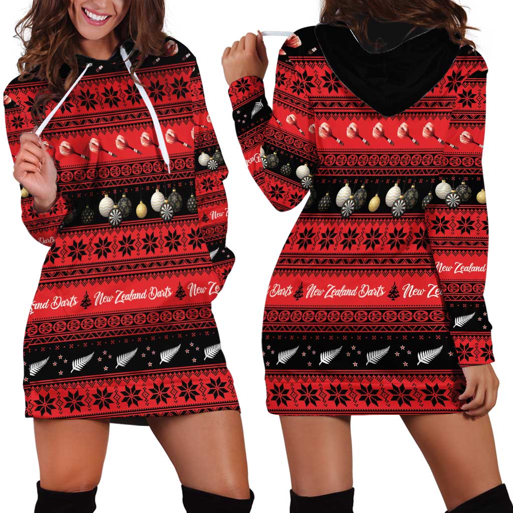 New Zealand Darts Christmas Hoodie Dress Merry Xmas Aotearoa Maori Red - Vibe Hoodie