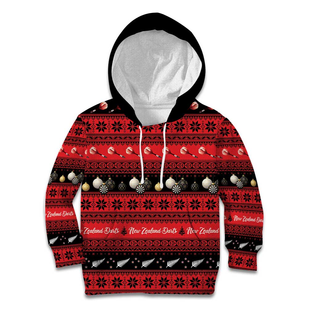 New Zealand Darts Christmas Kid Hoodie Merry Xmas Aotearoa Maori Red - Vibe Hoodie