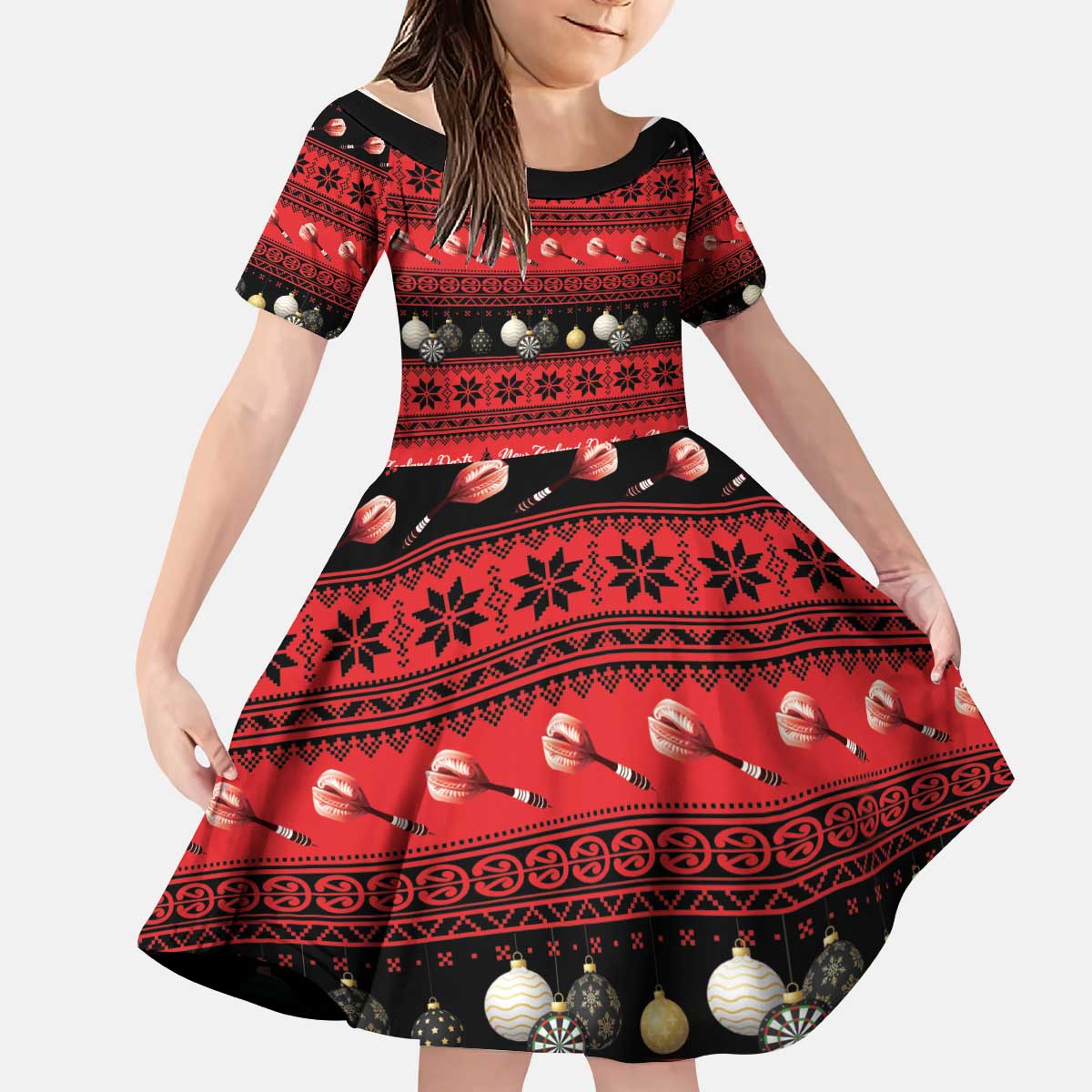 New Zealand Darts Christmas Kid Short Sleeve Dress Merry Xmas Aotearoa Maori Red - Vibe Hoodie