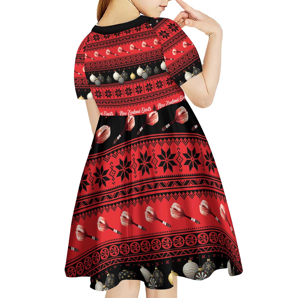 New Zealand Darts Christmas Kid Short Sleeve Dress Merry Xmas Aotearoa Maori Red - Vibe Hoodie