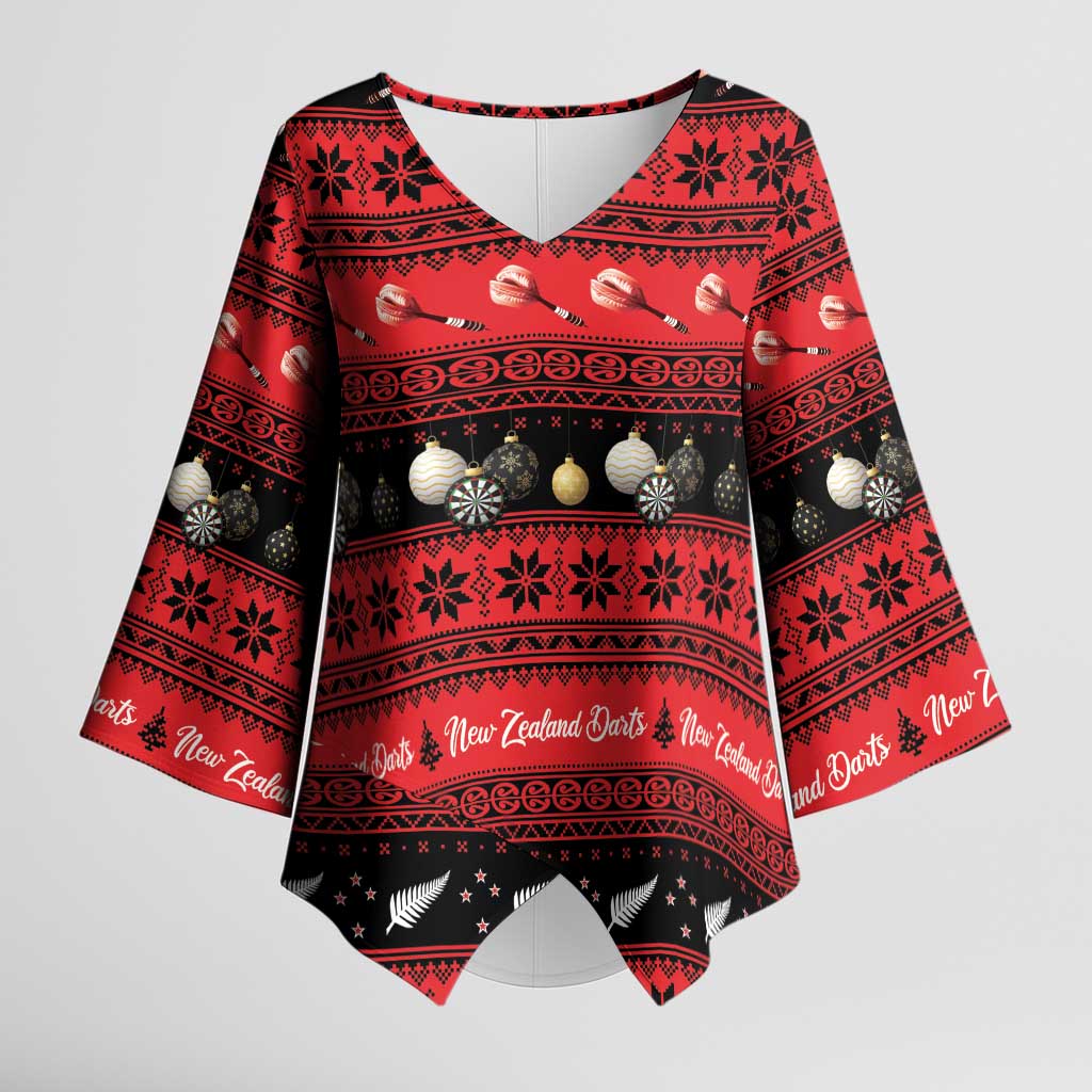 New Zealand Darts Christmas Kimono Sleeve Blouse Merry Xmas Aotearoa Maori Red - Vibe Hoodie