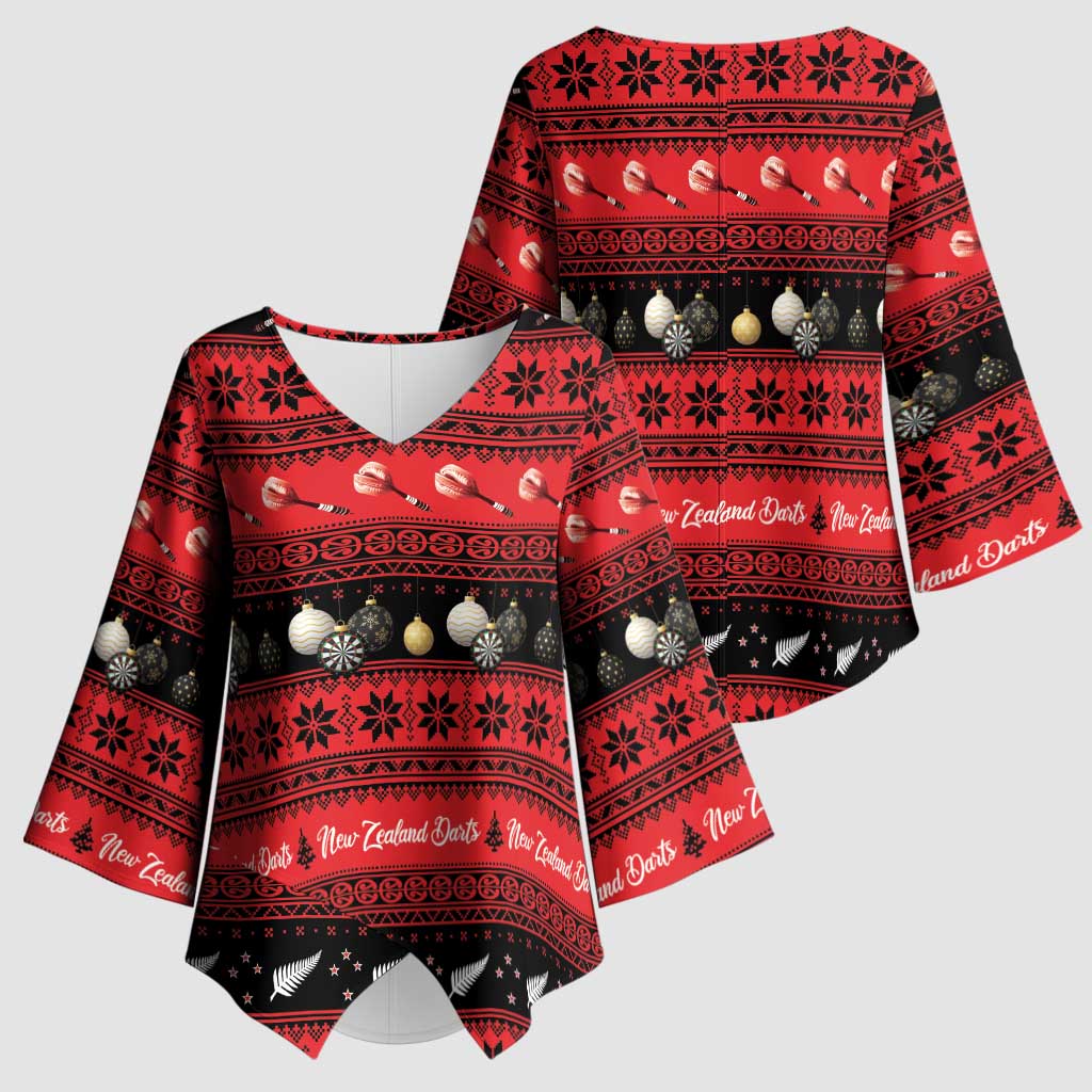 New Zealand Darts Christmas Kimono Sleeve Blouse Merry Xmas Aotearoa Maori Red - Vibe Hoodie