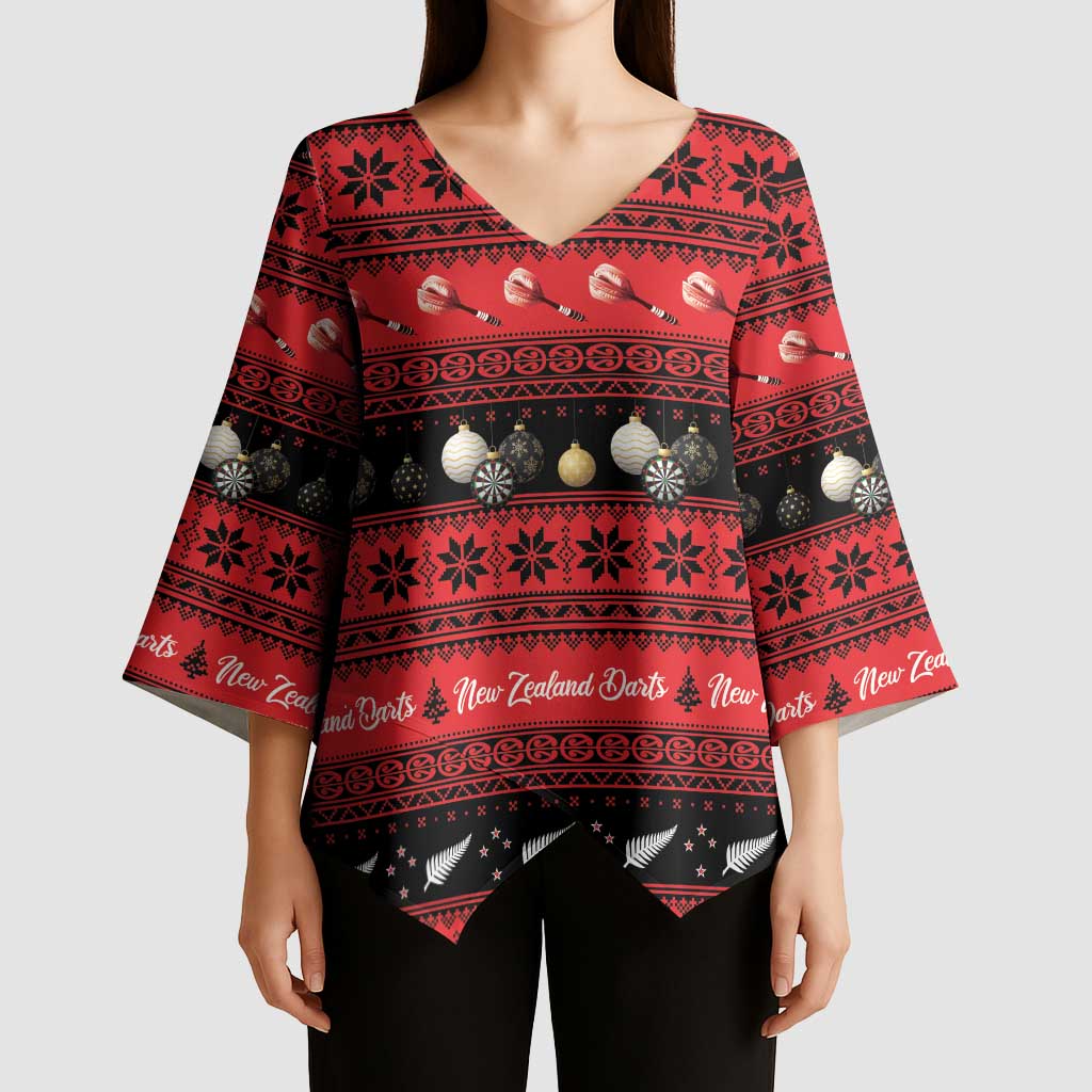 New Zealand Darts Christmas Kimono Sleeve Blouse Merry Xmas Aotearoa Maori Red - Vibe Hoodie