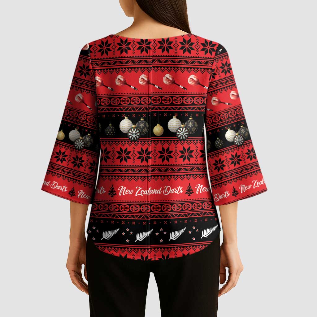 New Zealand Darts Christmas Kimono Sleeve Blouse Merry Xmas Aotearoa Maori Red - Vibe Hoodie