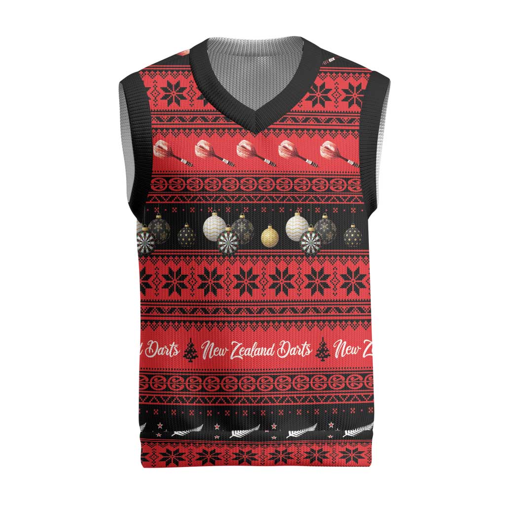 New Zealand Darts Christmas Knitted V-Neck Vest Merry Xmas Aotearoa Maori Red - Vibe Hoodie