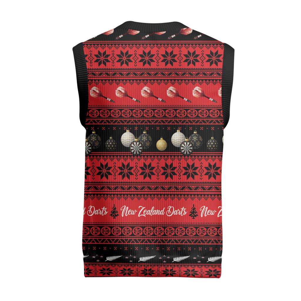 New Zealand Darts Christmas Knitted V-Neck Vest Merry Xmas Aotearoa Maori Red - Vibe Hoodie