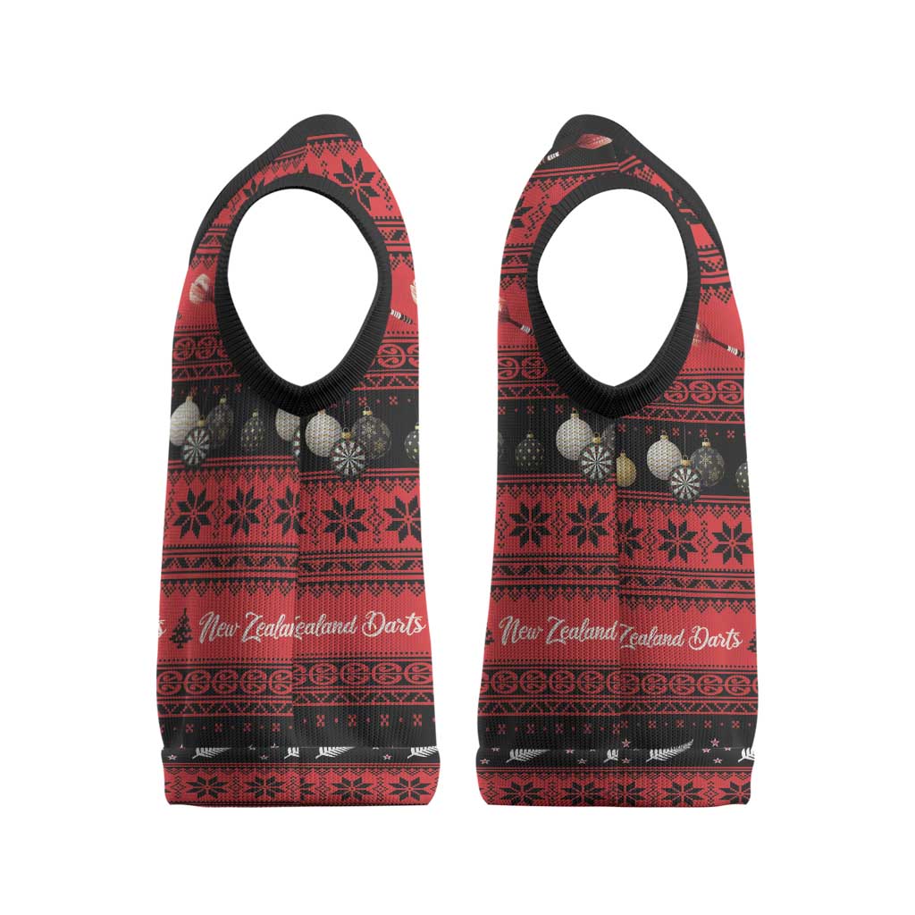 New Zealand Darts Christmas Knitted V-Neck Vest Merry Xmas Aotearoa Maori Red - Vibe Hoodie