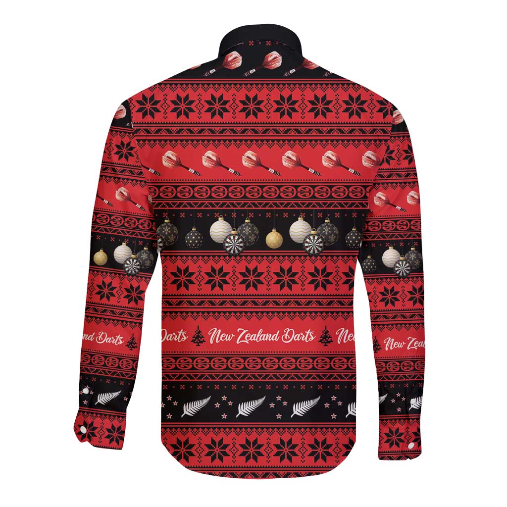 New Zealand Darts Christmas Long Sleeve Button Shirt Merry Xmas Aotearoa Maori Red - Vibe Hoodie