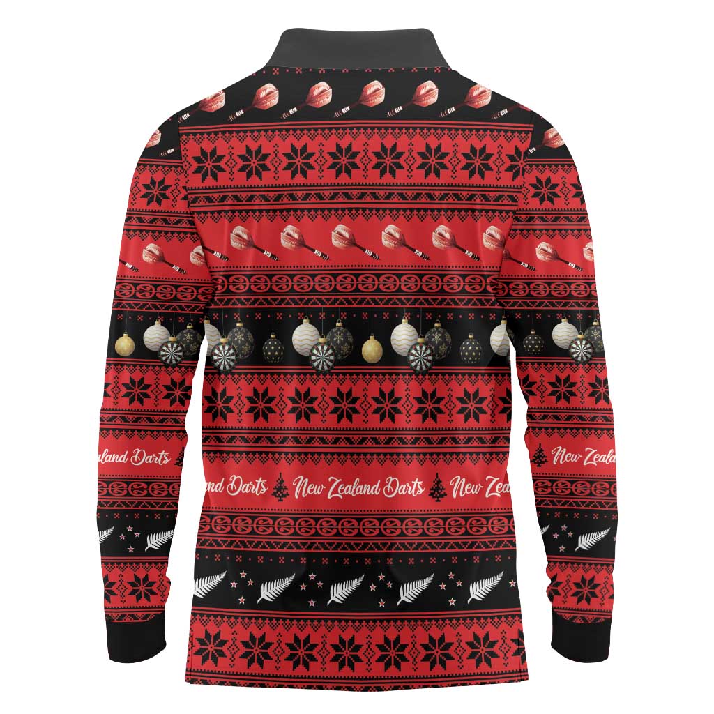 New Zealand Darts Christmas Long Sleeve Polo Shirt Merry Xmas Aotearoa Maori Red - Vibe Hoodie