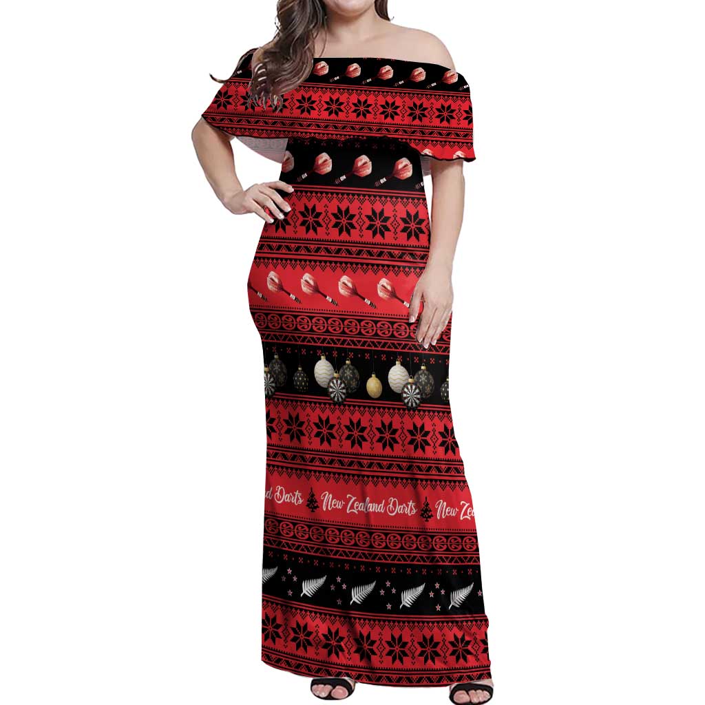 New Zealand Darts Christmas Off Shoulder Maxi Dress Merry Xmas Aotearoa Maori Red - Vibe Hoodie