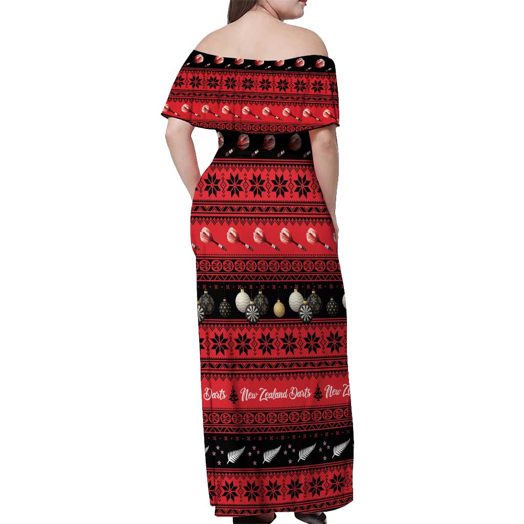 New Zealand Darts Christmas Off Shoulder Maxi Dress Merry Xmas Aotearoa Maori Red - Vibe Hoodie