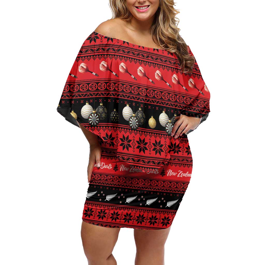 New Zealand Darts Christmas Off Shoulder Short Dress Merry Xmas Aotearoa Maori Red - Vibe Hoodie